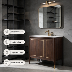 Mueble de Baño Independiente de Madera Sólida con Acabado en Nogal Oscuro Vintage - Product Image 5