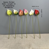 Perlengkapan Fotografi Ramah Lingkungan Modern yang Dapat Digunakan Kembali, Tanaman Palem Merah Anthurium Buatan dengan Lem Lunak Tunggal, Bunga Dekoratif