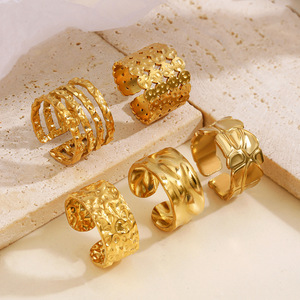 Jz056 Ban Nhạc Rộng Hình Học Có Thể Điều Chỉnh Nhẫn-Pháp Cổ Điển Lấy Cảm Hứng Mở Stackable Nhẫn, Thép Không Gỉ Tối Giản Đồ Trang Sức - Product Image 2