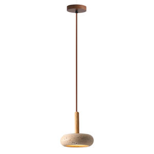 PM japonais Wabi Sabi jaune Traversine lustre rétro grotte pierre LED bois pendentif lumière chambre chevet crème cavité lampe - Product Image 6