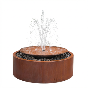 Fontaine d'eau ronde en acier Corten pour extérieur, rideau d'eau de jardin avec éclairage LED, base carrée pour terrasse, patio, décoration paysagère - Product Image 6