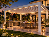 Gazebo extérieur permanent en aluminium blanc avec cuisine intégrée, pergola autoportante pour la salle à manger dans la cour