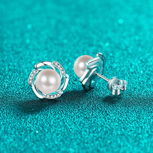 Boucles d'oreilles en argent S925 avec perles de moissanite, motif bourgeons de fleurs, élégantes, pour femmes, bijoux de mariage et de fête, vente en gros, personnalisation - Product Image 3
