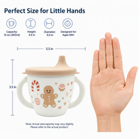 Gobelet d'apprentissage en silicone personnalisé OEM pour tout-petits avec 2 couvercles interchangeables (croix et paille) - Tasse d'alimentation de Noël