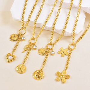 แฟชั่นใหม่สร้อยคอสแตนเลสยาวพู่กลมดอกไม้ดวงอาทิตย์และดวงจันทร์น้ำหยดเพชรโซ่กระดูกไหปลาร้ารัก - Product Image 1