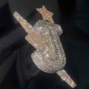 Pendentif personnalisé en diamant Moissanite VVS pour homme, bijoux personnalisés sertis de diamants, argent 925, lettre, initiale, hip hop, chaîne cubaine, pendentifs - Product Image 2