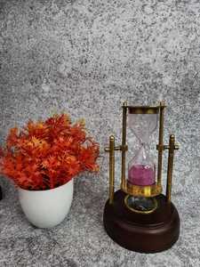 Blue Sand <b>Hourglass</b> <b>Timer</b> Brass Glass Desk Sundial Vintage Table Decor for Home Office - Product Image 3