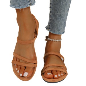 Summer New Double Thin Strap Flat Sandals Elastic Ankle Strap <b>Open</b> Toe Casual Women Daily Sandals - Product Image 6