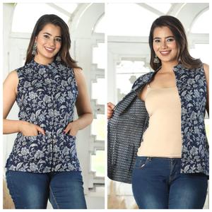 เสื้อแจ็คเก็ตผ้าฝ้ายแบบกลับด้านได้สำหรับผู้หญิง ลายใบไม้และดอกไม้ พิมพ์ลายเก๋ไก๋สำหรับฤดูหนาว ทำด้วยมือ อุ่นสบาย ทันสมัย - Product Image 1