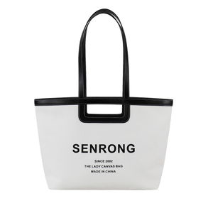 Sac fourre-tout en coton noir avec logo personnalisé pour femmes avec poignée en cuir Sac à bandoulière en toile de grande taille avec motif de lettres Petite pochette - Product Image 1