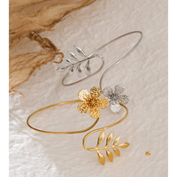 JINYOU 5740 Bracelet de bras supérieur ajustable en acier inoxydable doré, motif floral botanique romantique, style manchette audacieuse
