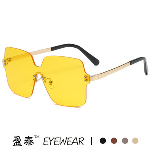 Eyewear Frameless Sunglasses Blue Gradient Lens UV400 Women's Fashionable Sunshades Gold Metal <b>Frame</b> - Product Image 5