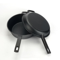 Poêle en fonte 2-en-1 avec couvercle, pré-culottée, compatible four, cuisinière et induction, faitout profond, poêle à frire, multicuiseur en métal