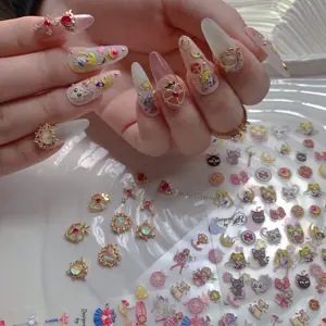 Qianya 2022 Wholesale Sailor Moon Nail Zircon 3D crystal diamond nail Art decorations colorful nail charms Sailor Moon Sticker