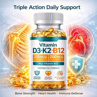 Capsules de Vitamine D3 K2 MK7 B12 à Haute Puissance, Marque Privée OEM, Favorise la Santé des Os, du Cœur et du Système Immunitaire, Complément Alimentaire Quotidien