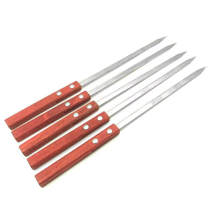 Brochettes plates en acier inoxydable 304 pour barbecue, manche en bois rouge, réutilisables, vente en gros - Product Image 4