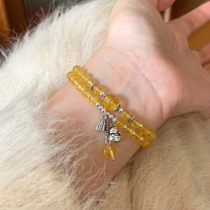 Yellow <b>Crystal</b> S925 Silver Lucky Cat Charm Bracelet For Women Everyday Wear Vintage Design Auspicious Jewelry - Product Image 2