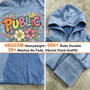 Sudadera con Capucha de Alta Calidad Personalizada, 460GSM, Estilo Urbano Vintage, Impresión Digital, Lavado Monkey, Diseño Dibujado a Mano, Efecto Desgastado por el Sol, para Hombre - Product Image 2