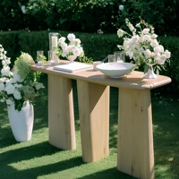 Nouvelle arrivée, table d'appoint rectangulaire en bois massif naturel, faite à la main, style luxe léger, pour mariage ou événement, avec trois pieds