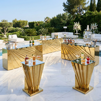 Comptoir de bar rectangulaire pliable en acier inoxydable moderne et durable avec miroir en verre pour événements extérieurs, hôtels, mariages, banquets