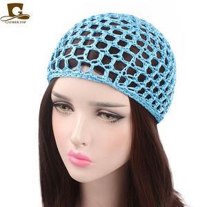 En gros, Bonnet de nuit en maille <span class=keywords><strong>crochet</strong></span>ée, <span class=keywords><strong>filet</strong></span> à cheveux pour dormir, couvre-<span class=keywords><strong>chignon</strong></span>, snood décoratif pour femme, en polyester, accessoires capillaires - Product Image 3