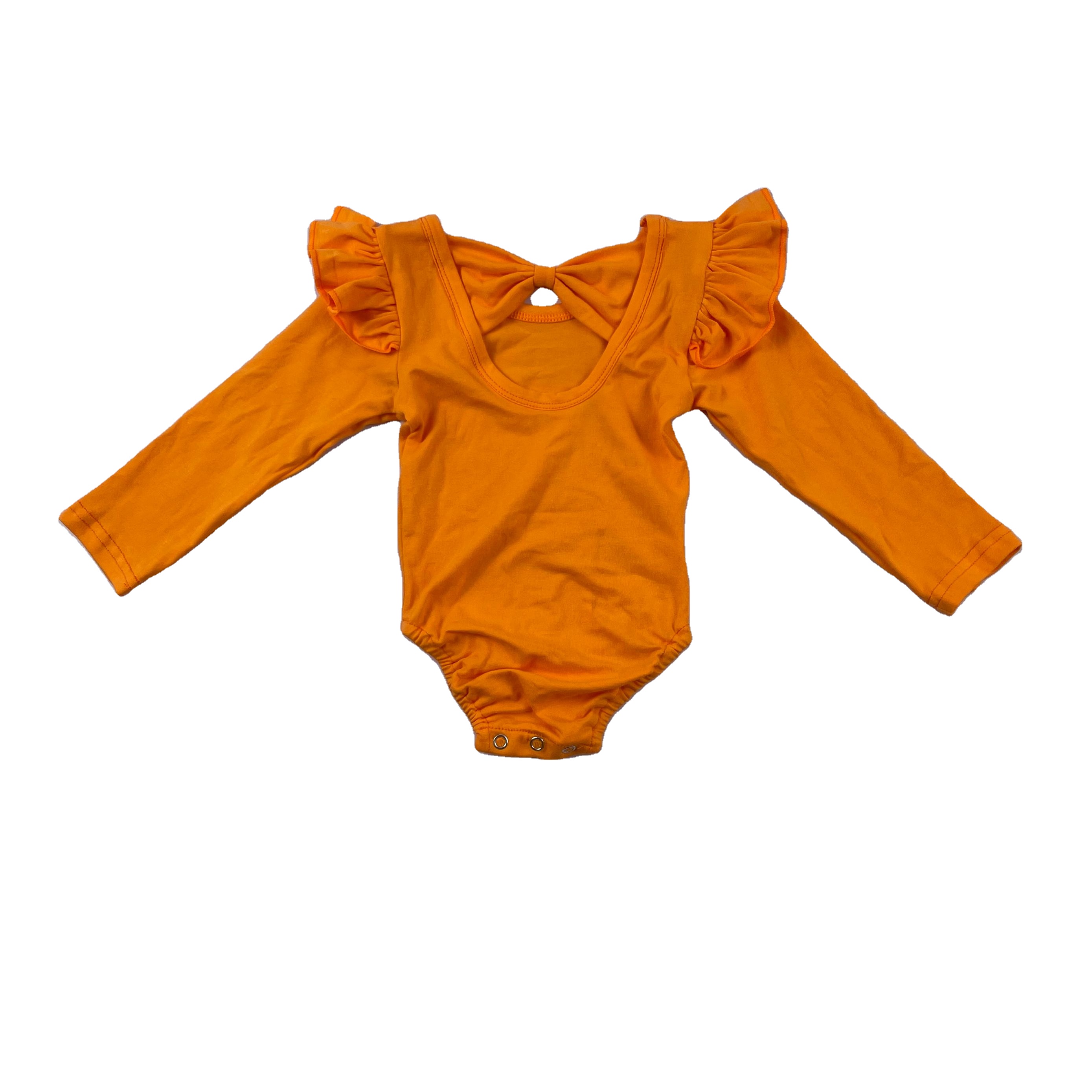 Осенние однотонные хлопковые оранжевые гимнастические трико для девочек с длинными рукавами и бантом на спине