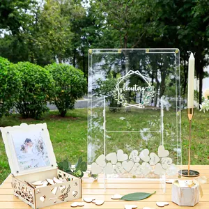 OurWarm Acrylic Guest Book Drop Box With Stand 100 Wooden Hearts And Marker Pen Wedding Guest Book Alternative Reception