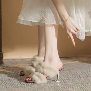 Nouvelles pantoufles à talons et à plumes, mules kitten, sandales à bout ouvert, pantoufles en fausse fourrure à talons <span class=keywords><strong>pour</strong></span> femmes - Product Image 4