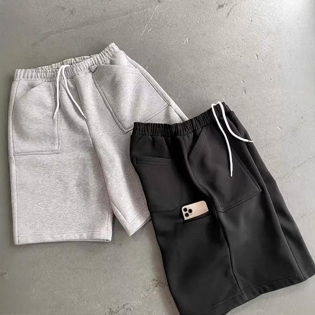 Custom Casual Men's Gym Shorts Mid Waist Elastic Closure Breathable Cotton with Phone Pocket and Custom Logo
