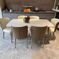 Table et chaises de salle à manger en pierre brillante importées d'Italie, style luxe léger, table de salle à manger italienne simple et moderne pour la maison