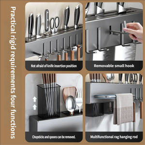 Kalınlaştırılmış Bıçaklık Duvar Askısı, Delme Gerektirmeyen Mutfak Düzenleyici, Tezgah Alanından Tasarruf Sağlayan Gereçler Çubukları Kurutucu Saklama Rafı - Product Image 2