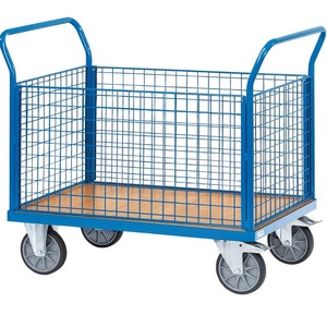 Carretilla de mano de malla de acero Fetra alemana, de cuatro ruedas, industrial, duradera, con recubrimiento en polvo azul lago - Product Image 1