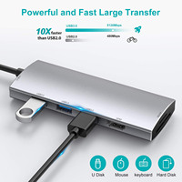 Hub USB-C 7-en-1 personnalisé avec lecteur de carte pour projecteurs, tablettes, moniteurs et ordinateurs portables (en stock)
