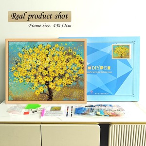 Peinture Diamant Fleurs de Prunier Dorées, Arbre Jaune, Kit DIY avec Cadre, Style Paysage Rectangulaire, Perles Rondes en Cristal et Strass - Product Image 2