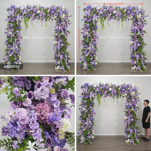 Arco de flores rectangulares para ceremonia de boda, arco de flores de seda morada, decoración para bodas - Product Image 2