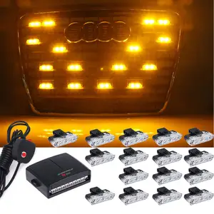 16 in 1 Led Emergency Vehicle Dual Color Strobe Lights Car Flash Warning Lights Car Front Grille Light with Wireless Remote