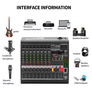 GAX-MC8 Console de mixage BT <span class=keywords><strong>8</strong></span> canaux 24 bits DSP Effet numérique Son Mixage DJ <span class=keywords><strong>Studio</strong></span> Mixeur - Product Image 3