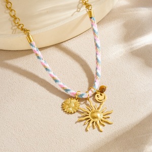 Fashionable Colorful Rope Chain Gold Plated Sunflower Pendant Necklace For Gift - Product Image 2