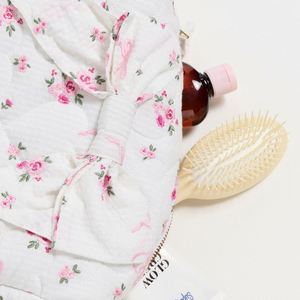 Eco-Friendly <b>Large</b> Cotton Floral <b>Bow</b> Cute Portable Cosmetic Bag with Zipper for Women & Girls Travel - Product Image 4