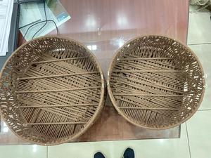 <b>Round</b> Woven Rattan Storage <b>Basket</b> Natural Brown <b>Wicker</b> Organizer Bin for Living Room Bedroom Home Hotel - Product Image 1
