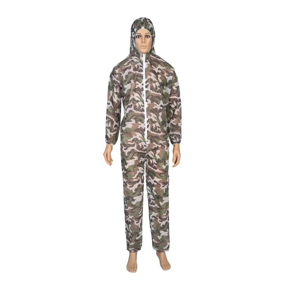 Dùng một lần bảo vệ in paintball chụp không dệt ngụy trang Coverall