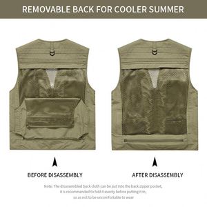 Chalecos para Hombre, Talla Grande, Nuevo Diseño, Parte Trasera Desmontable, Transpirable, para Trabajo al Aire Libre, Pesca, Multibolsillos, Nailon, Logotipo Personalizado - Product Image 2