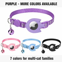 Collier pour chat moderne violet en silicone souple avec support de localisateur de poisson, boucle de sécurité réfléchissante anti-perte et traceur intelligent