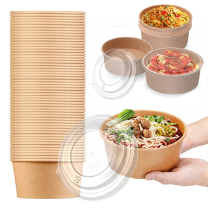 Custom Print paper lunch bowl disposable 24oz soup bowls food kraft paper salad bowls with lid