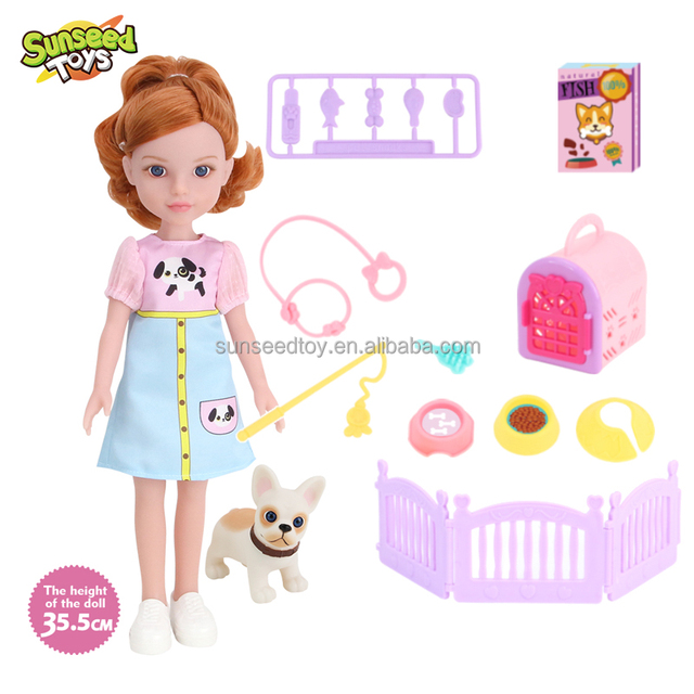 Sunseed Toys Newest Design 14 Inch Vinyl Plastic Cartoon Model Dress-up Dolls for Girls Interactive Soft Pretend for Ages 5-13+