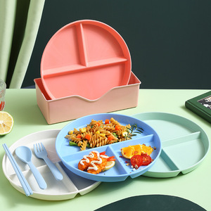 Plato de plástico dividido con base, tres compartimentos, comida saludable para uso doméstico, para niños, para bajar de peso, con cubiertos. - Product Image 1