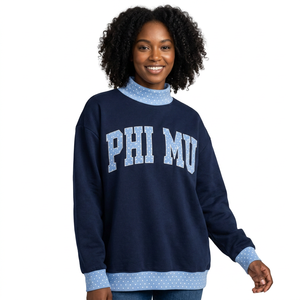 Sudadera de cuello redondo para mujer Phi Mu, color verde azulado con ribete de lunares, de algodón tejido transpirable, para invierno, con cuello simulado. - Product Image 3