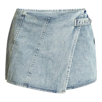 Jupe courte en jean fendue sexy d'été, style vintage, froncée, avec ceinture à œillets, robes pour femmes, mode, taille mi-haute, jupe courte lavée