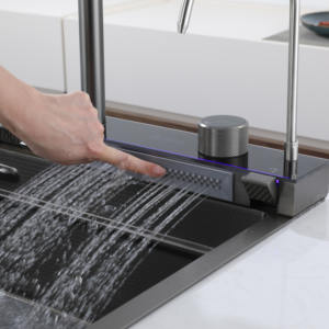 כיור מטבח מודרני מנירוסטה שחורה, קערה בודדת, חור לברז, משטח עמיד בפני שריטות וקל לניקוי - Product Image 4