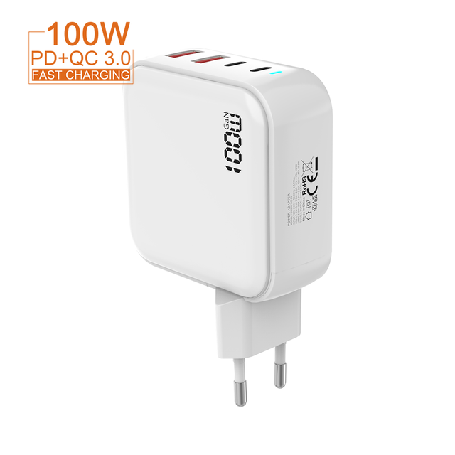 Super Vooc 100W Type-C Gan Charger Super Fast 4-Port Travel Adapter with PD 3.0 Function EU Plug for MacBook and Mobile Phones